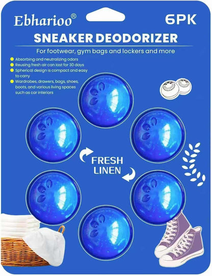 Sneaker Deodorizer Balls Household Deodorizer Strong Essential Oil Odor Eliminator Balls for Shoes, Gym Bags, Lockers & Drawers Closet Air Freshener Closet 6 Pack (Linen)