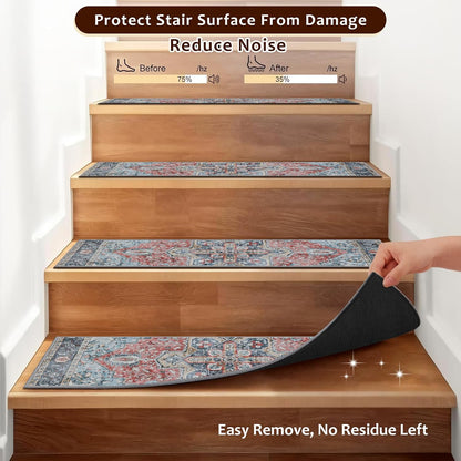 OJIA Stair Treads Non Slip for Wooden Steps Indoor 15PCS Carpet Stair Treads, Rubber Backing Stair Carpet Treads, Residue Free 8"x30" Staircase Step Treads Edging Stair Rugs for Kids & Pets, Gray