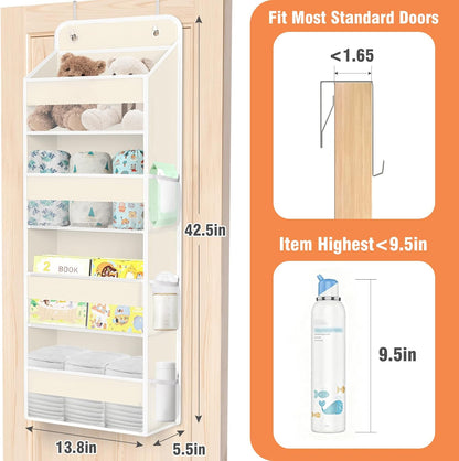 WISELIFE Over The Door Organizer Storage 4 Shelves Large Capacity Hanging Bedroom Storage Solution with 6 Side Pockets for Dorm Bathroom Pantry Nursery and Baby Essentials Holds up to 40 Lbs (Black)