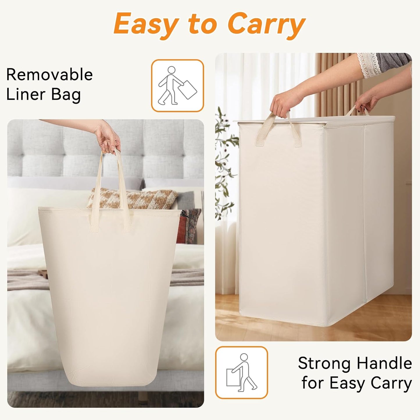 Chrislley 140L Laundry Hamper 2 Section, Double Laundry Basket with Lid, Large Dirty Clothes Hamper with Removable Liner Bags, Collapsible Laundry Organizer for Bedroom, Dorm,Beige