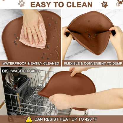 SMILOOL Silicone Pet Food Mat with Raised Edge for Food and Water Bowl, Dog Feeding Mats, Cat Food Trays for Floor Waterproof, Rubber Tray for Dogs and Cats, 19 x 12 x 0.7 Black