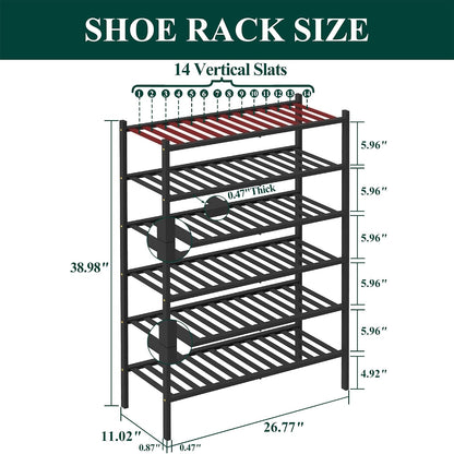 Smiry Bamboo Shoe Rack, 3 Tier Free Standing Wooden Shoe Organizer, Stackable Wood Shoe Storage Shelf for Closet, Entryway, 12 Vertical Slats, 2+1 Stack Standard Legs, 26.8"x11"x19.5", Natural