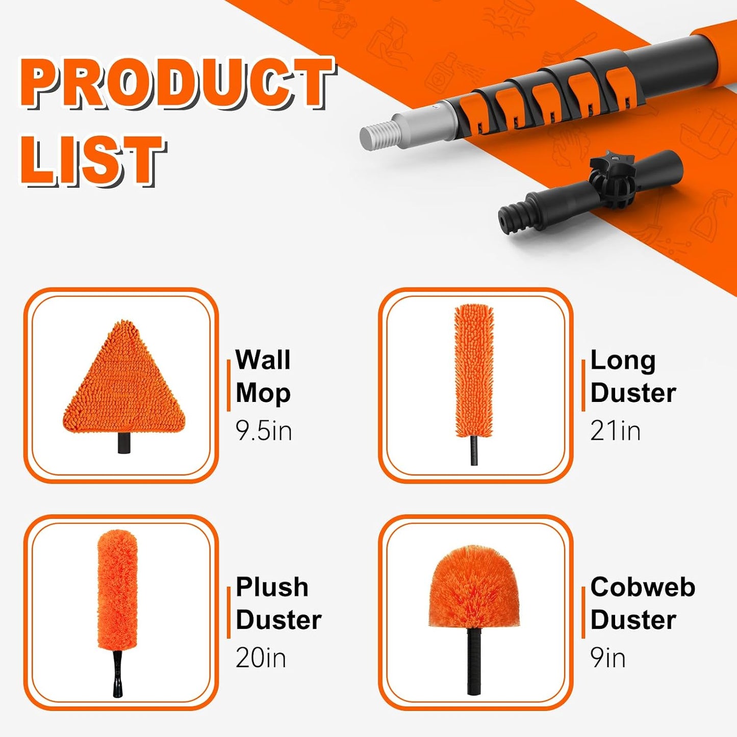 SISUPASSIE 20FT Duster Cleaner Kit, Dusters for Cleaning with Extension Pole, Baseboard & Wall and Window Cleaner Mop for Fan Blades, High Ceiling and Cobweb