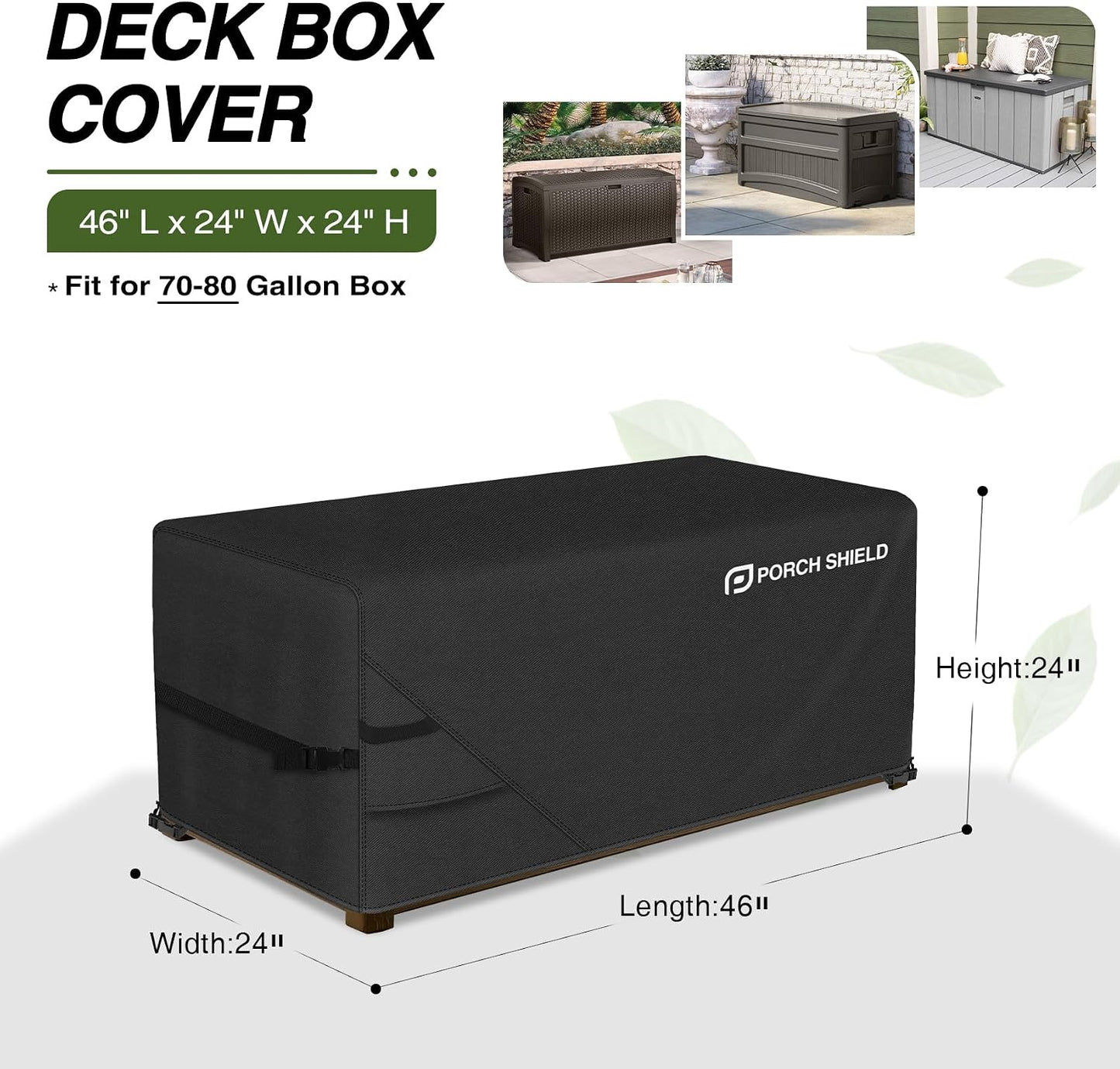 Porch Shield Patio Deck Box Storage Cover - 600D Outdoor Waterproof Cover for 150-230 Gallon Box Tear Resistant Rectangular Fire Pit Table Covers 62 x 29 x 28inch Black
