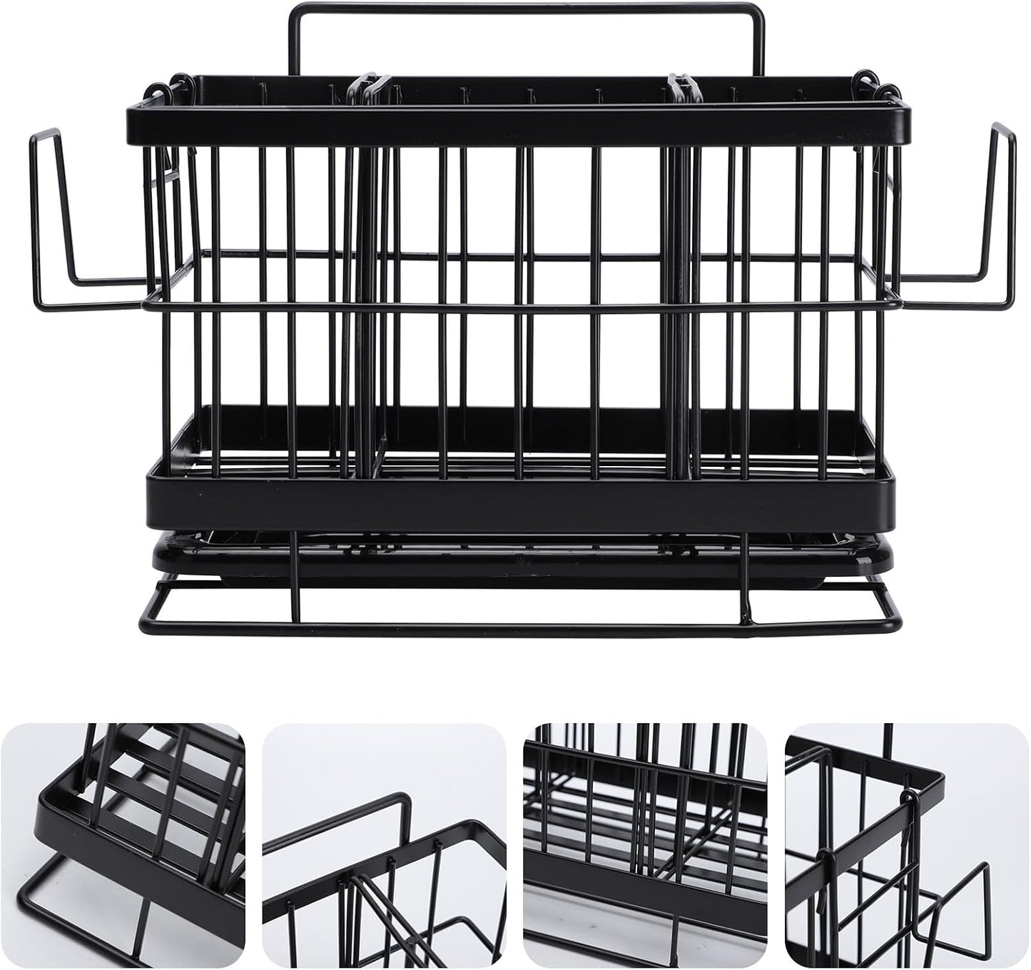 Outanaya Adjustable Stainless Steel Sponge Drain Shelf and Rag Storage Rack for Kitchen Sink, Black Wall-mounted Dish Cloth Holder with Drain Basket, 1pcs Kitchen Organizer for Cleaning