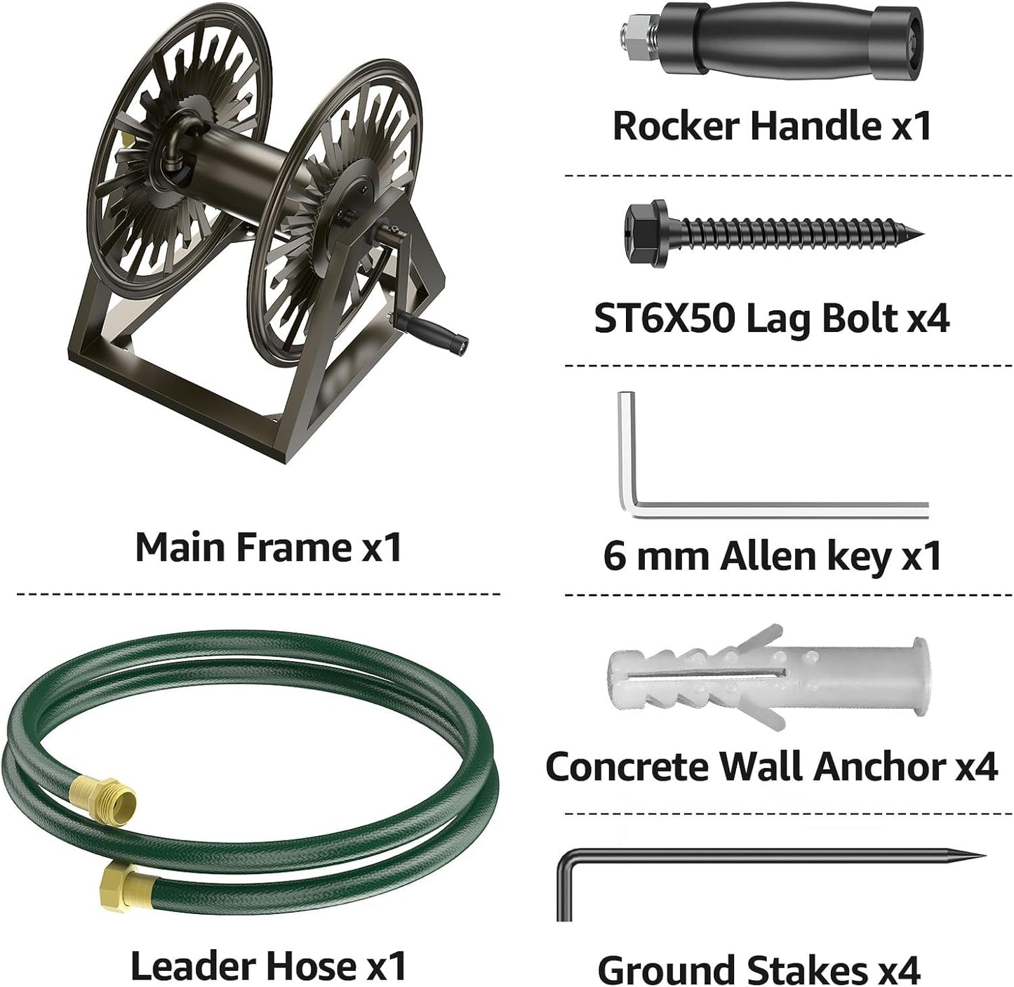 GOFORWILD Garden Wall Mount Hose Reel, Decorative Hose Reel, Garden Heavy-Duty Water Hose Holder Winder, Holds 200-Feet of 5/8-Inch Hose