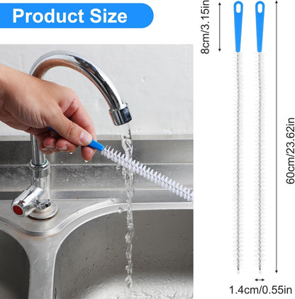 Yuanchu 2 Pack Flexible Drain Cleaning Brush, 23.6inch Long Drain Clog Remover Tool with Nylon Bristles Rust-Resistant Sink Unblocker Tool for Toilet Kitchen Shower Sewer Tub
