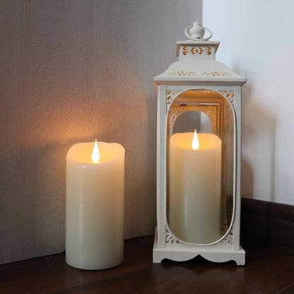 TECHLONG Flameless Candles with Remote Timer, 3D Moving Flickering Flame Battery Operated Candles Lasting 1000+ Hours, 3" x 5" Ivory Real Wax Electric LED Pillar Candles, Set of 2