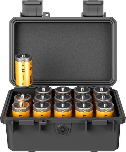 24 Slots CR2 CR123 CR123A Lithium Battery Organizer Case, IP67 Waterproof Hard Case for CR17345/CR16340/CR18350/CR15270(CR2) Explosionproof Batteries Storage Holder for Household Outdoor Camping