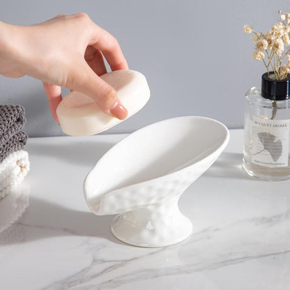 Self Draining Soap Dish,Soap Bar Holder for Shower,White Ceramic Soap Dishes for Bathroom Kitchen Shower Keeps Soap Dry, Easy to Clean(Gloss White)