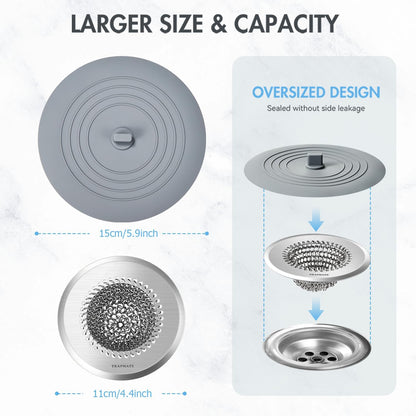 Reversible Kitchen Sink Drain Strainer Basket for Sink & Garbage Disposal | Easy Clean, Anti-Clogging, Fast Drainage, Anti-Slip, Anti-Rust, 304 Stainless Steel, Large Capacity, 4.4",Patented Chain Mesh