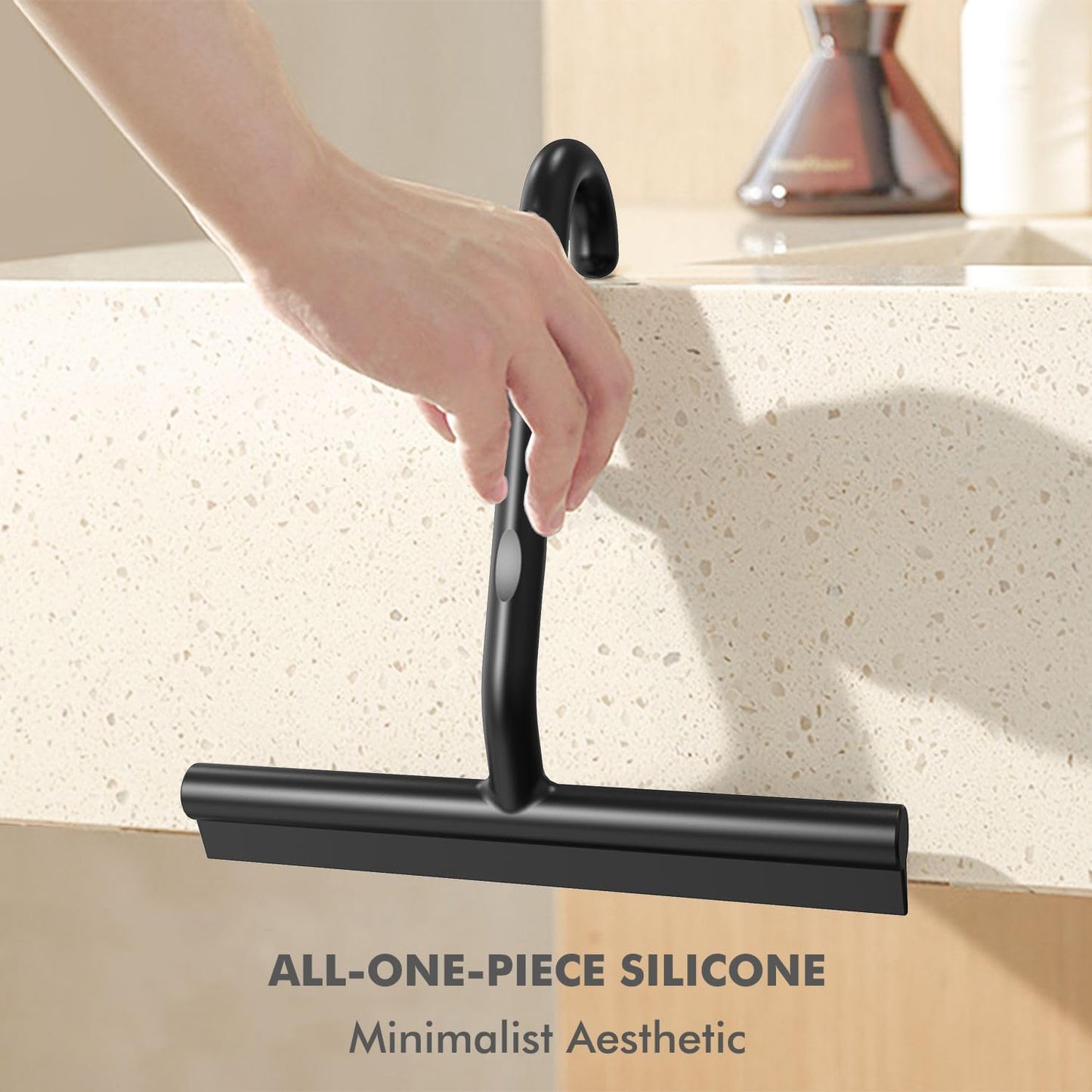 All-in-One Silicone Shower Squeegee with Built-in Large Hook, 145° Ergonomic Handle & Streak-Free Blade for Glass Doors, Bathroom Mirrors, Windows, Tiles & Car Windshields, 8.26 Inch