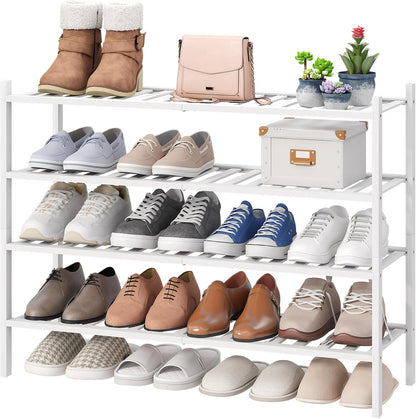 viewcare 3-Tier Black Bamboo Shoe Rack for Entryway, Stackable | Foldable | Natural, Shoe Shelf Storage Organizer for Hallway Closet, Free Standing Shoe Racks for Indoor Outdoor