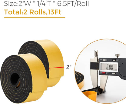 33 Feet Weather Stripping Door Seal- 1/2" Wide X 1/4" Thick Door Bottom Seal Strip High Density Foam Tape Adhesive Rubber Strip for Door Soundproofing,Window Insulation (1/2" x 1/4" x 33FT,Black)