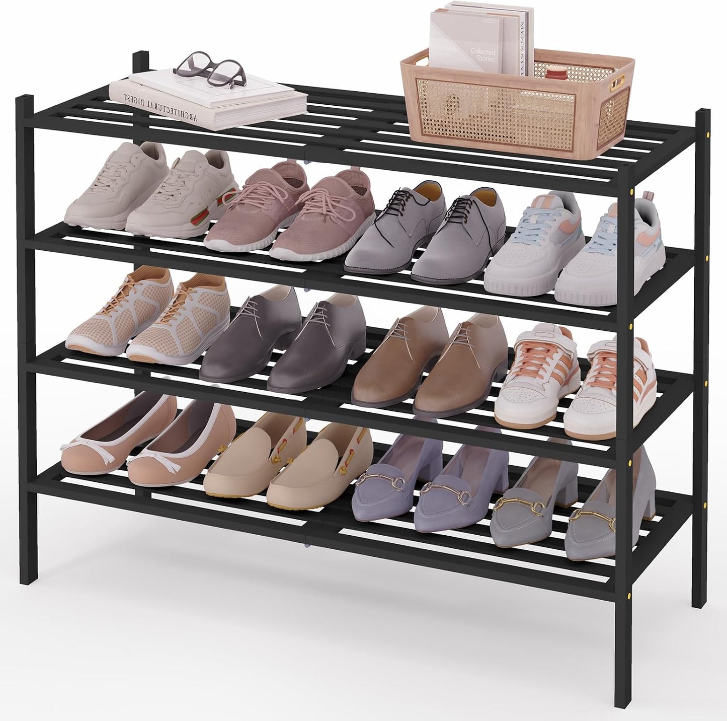 Smiry Bamboo Shoe Rack, 3 Tier Free Standing Wooden Shoe Organizer, Stackable Wood Shoe Storage Shelf for Closet, Entryway, 5 Horizontal Slats, 26.8"x11"x18.3", Natural