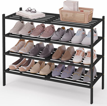 Smiry Bamboo Shoe Rack, 3 Tier Free Standing Wooden Shoe Organizer, Stackable Wood Shoe Storage Shelf for Closet, Entryway, 5 Horizontal Slats, 26.8"x11"x18.3", Natural
