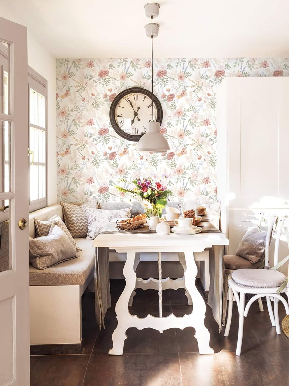 Dimoon 17.3''x78.7'' Peel and Stick Wallpaper Floral Cute Contact Paper Vintage Village Country Cottage Wallpaper Farmhouse Yellow Beige Renter Friendly Geometry Waterproof Embossed Kitchen Bedroom