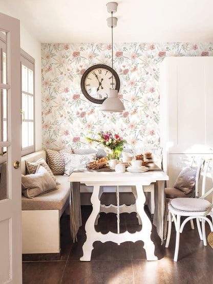 Dimoon 17.3''x78.7'' Peel and Stick Wallpaper Floral Cute Contact Paper Vintage Village Country Cottage Wallpaper Farmhouse Yellow Beige Renter Friendly Geometry Waterproof Embossed Kitchen Bedroom