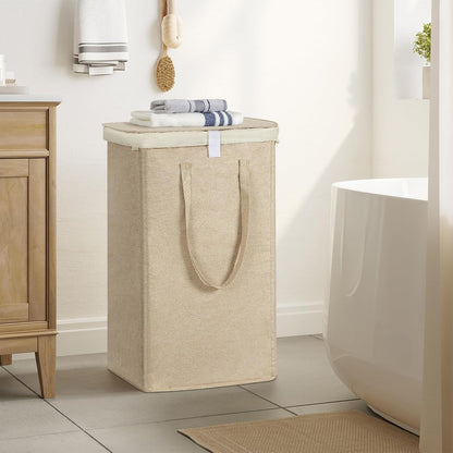 WOWLIVE 180L Laundry Hamper with Lid 3 Section,Large Laundry Basket with Removable Bags and Handles,Collapsible Dirty Clothes Hampers for Laundry,Laundry Basket Organizer for Laundry Room,Dorm,Beige