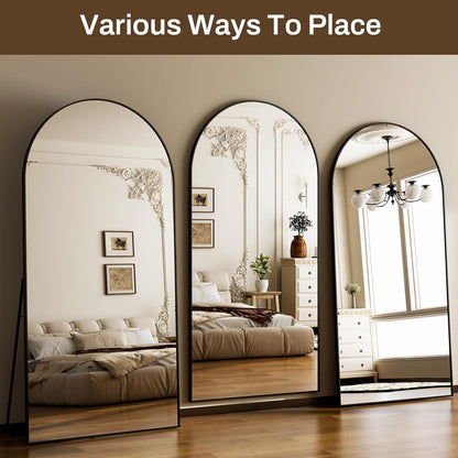 HARRITPURE 64"x21" Arched Full Length Mirror Free Standing Leaning Hanging Mounted Mirror Aluminum Frame Modern Simple Home Decor for Living Room Bedroom Cloakroom, Gold