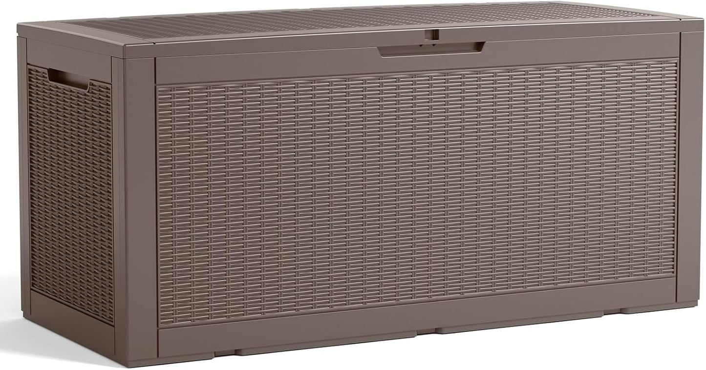 PatioZen 100 Gallon Resin Deck Box, Lockable Patio Outdoor Storage Box for Furniture, Garden Tools and Tools Storage, Waterproof Outside Storage Boxes - Black