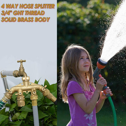 HQMPC Hose Splitter Garden Hose 3 Way Valve Brass Hose Splitter with Solid Long Handle Hose Spigot Splitter 3 Way Valve 3/4" GHT Thread