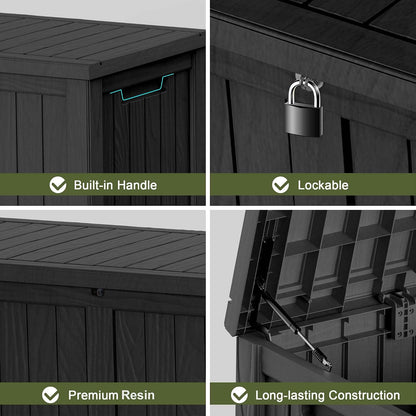 30 Gallon Outdoor Deck Box, Lockable Waterproof Outdoor Storage Boxes For Garden Tools,Indoor Cushions,Accessories Outside Storage Resin Weatherproof Container(Black)