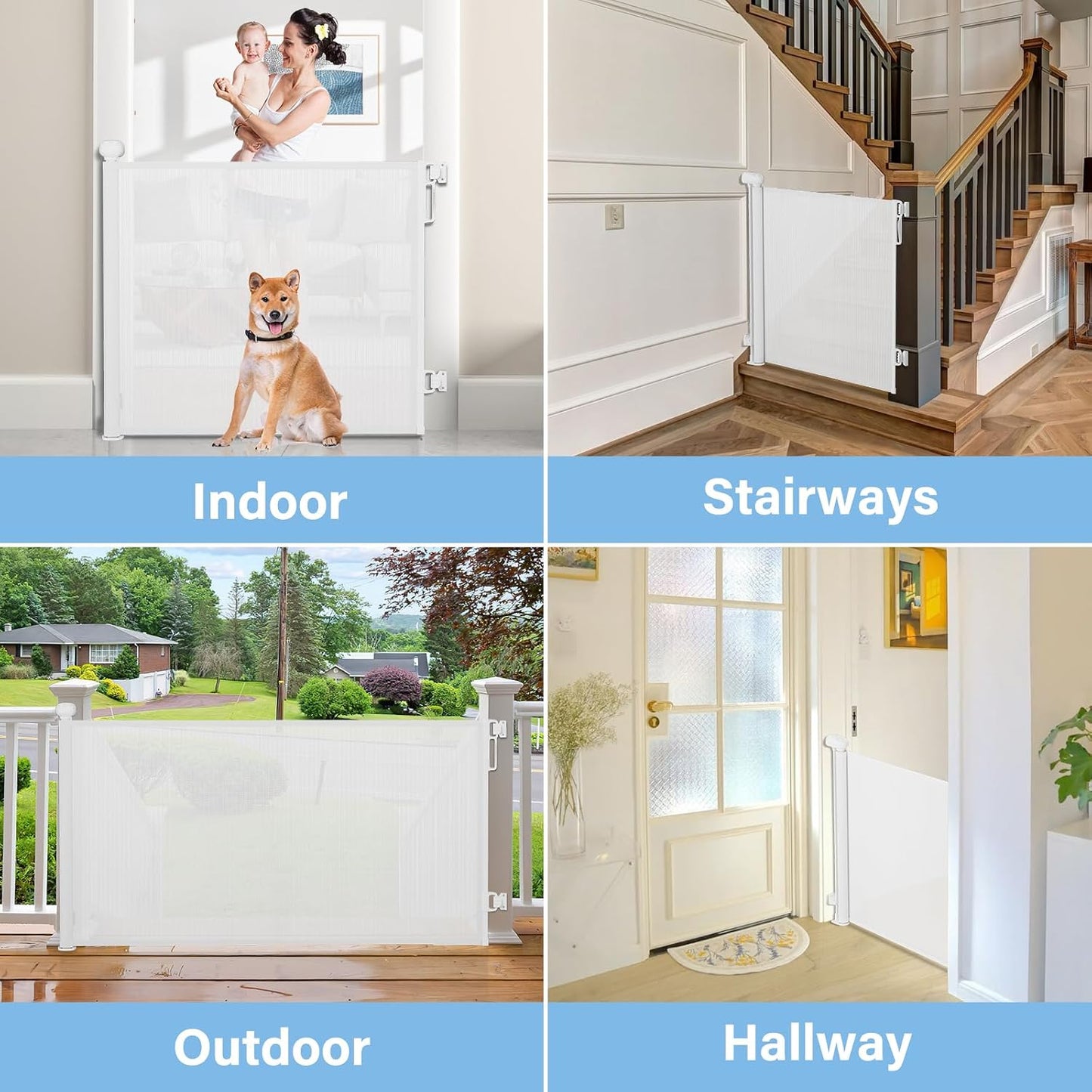 probebi Retractable Baby, Child & Dog Gates for Stairs, Extends to 54" Wide 34" Tall, Use for Outdoor, Indoor, Hallways, Doorways, Deck, Porch, Black