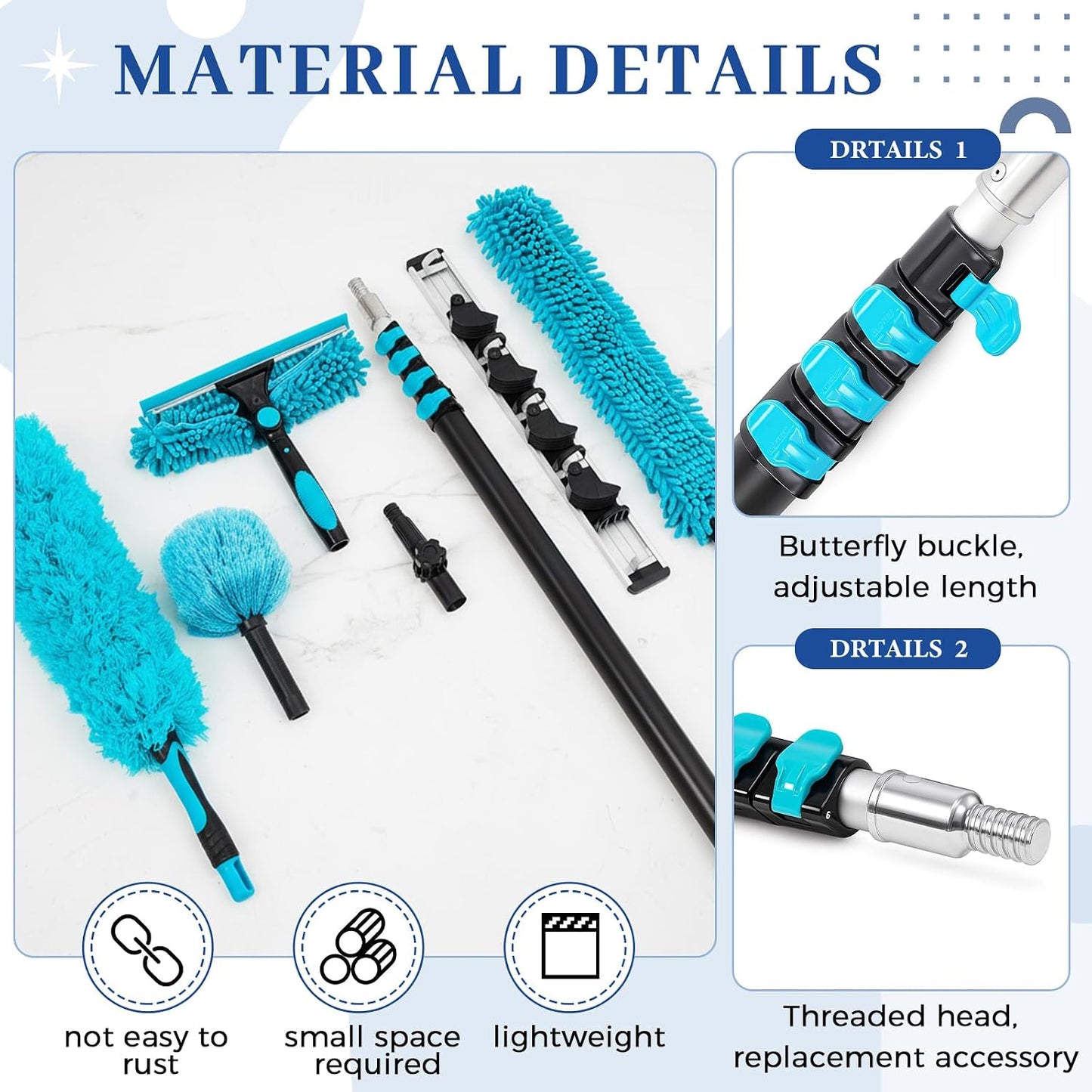 36ft Extra Long High Ceiling Duster with Extension Pole, Long Reach Cleaning Kit for Ceiling Fans, Windows & Cobwebs, Telescoping Pole with 6 Attachments for Home Church Warehouse Cleaning