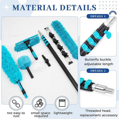 36ft Extra Long High Ceiling Duster with Extension Pole, Long Reach Cleaning Kit for Ceiling Fans, Windows & Cobwebs, Telescoping Pole with 6 Attachments for Home Church Warehouse Cleaning