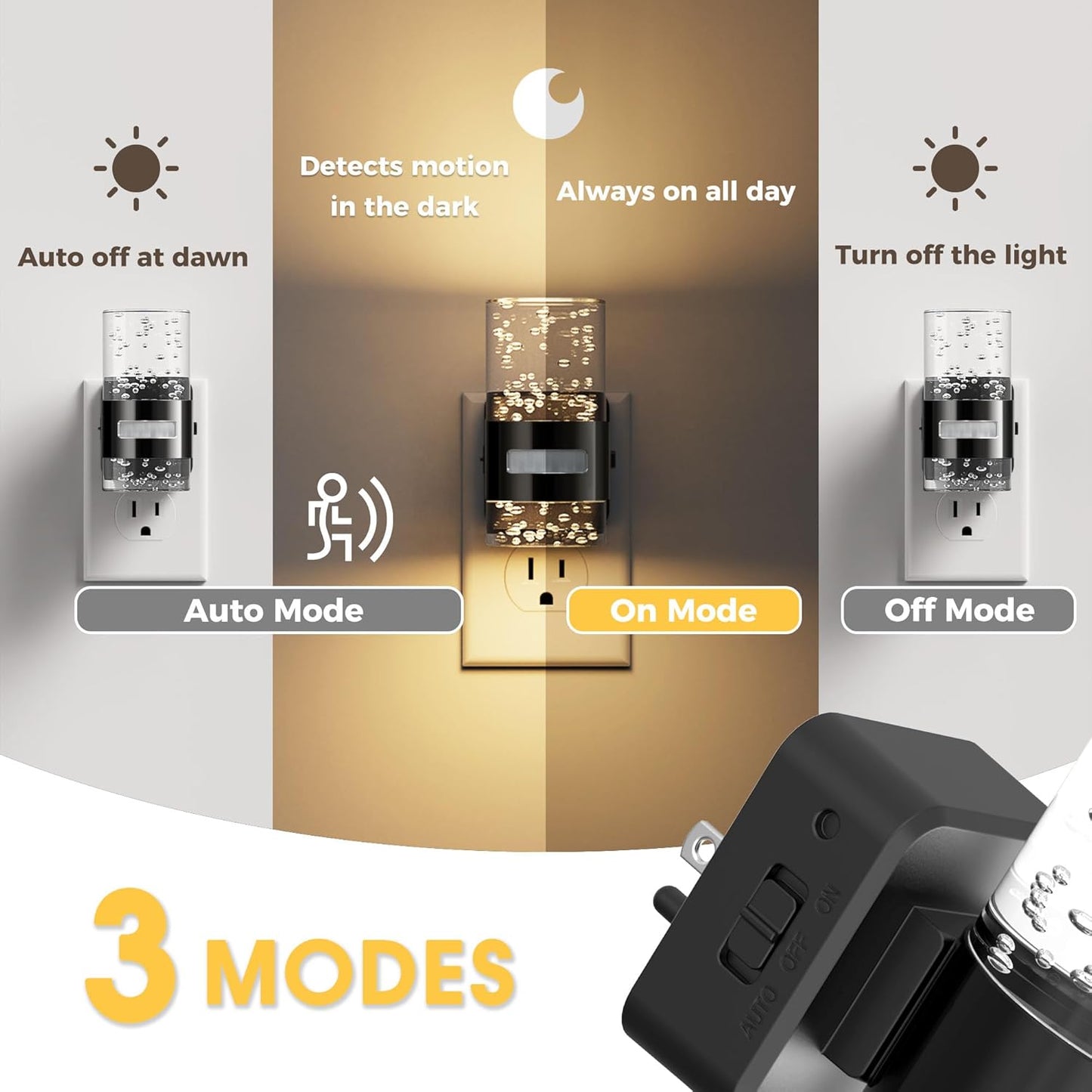 L LOHAS LED Motion Sensor Night Light,Dimmable Night Lights Plug into Wall, 2 Pack Acrylic Nightlight with 0-100 LM Adjustable Brightness, 3000K Plug in Night Light for Bathroom Hallway