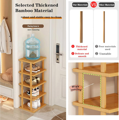 SAN HE 7-Tier Modern Bamboo Shoe Rack - Vertical, Slim, Space-Saving Shoe Organizer for Small Spaces, Closet, Entryway, Corner, Garage, Bedroom