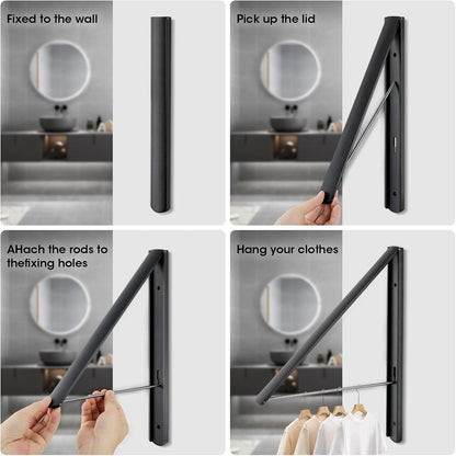 Foldable Clothes Drying Rack, Dark Gray | Wall Mounted, Retractable, 0.43'' Thickness, Space Saving, Aluminum