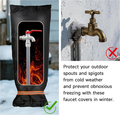 2 Pack Outdoor Faucet Covers for Winter, 6.7" W x 8.3" H Outdoor Water Faucet Cover Socks for Winter Freeze Protection Pipe Reusable Waterproof Insulated Spigot Covers with Reflective Strips, Black