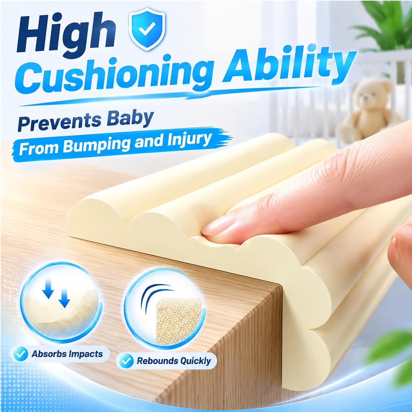 ZOMPAGO Baby Edge Protector Roll (6.56FT) & 8 Corner Guards - White Foam Furniture Corner Protectors - Baby Proof Corners and Edges for Table, Wall, Bed Frame - Baby Proofing Safety Bumpers