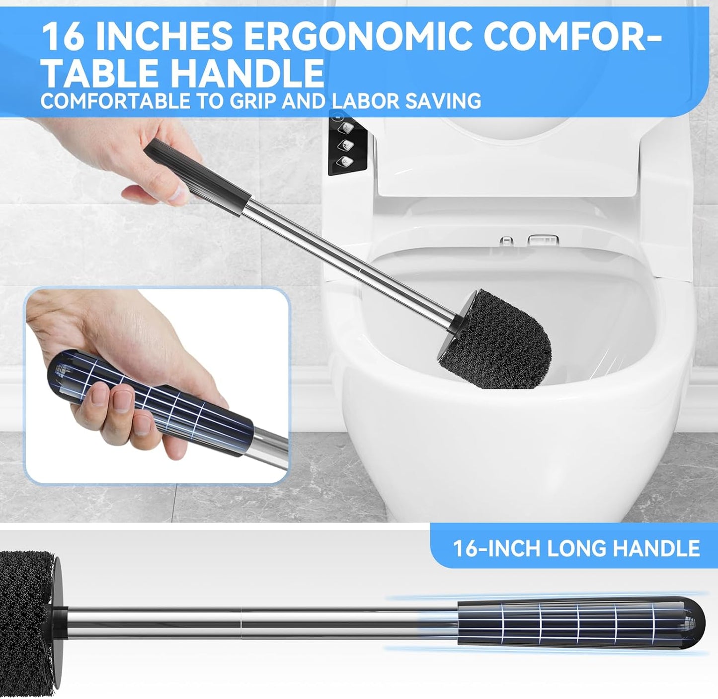 TRENTI Toilet Brush and Holder Set - Bristles Bowl Brush Head with Ventilated Holder, Wall Mounted Compact Set for Bathroom Deep Cleaning