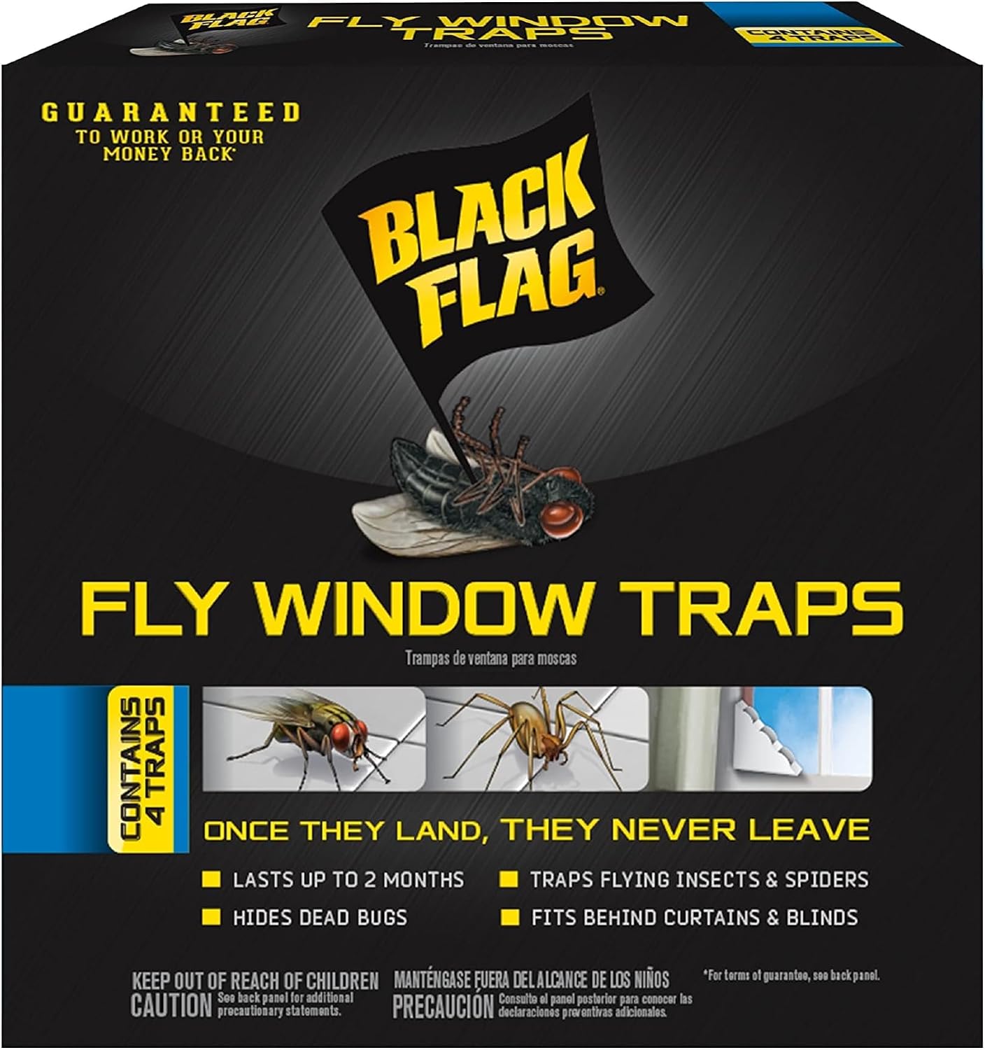 Black Flag Fly Stick, Trap Houseflies and Flying Insects, Pack of 6
