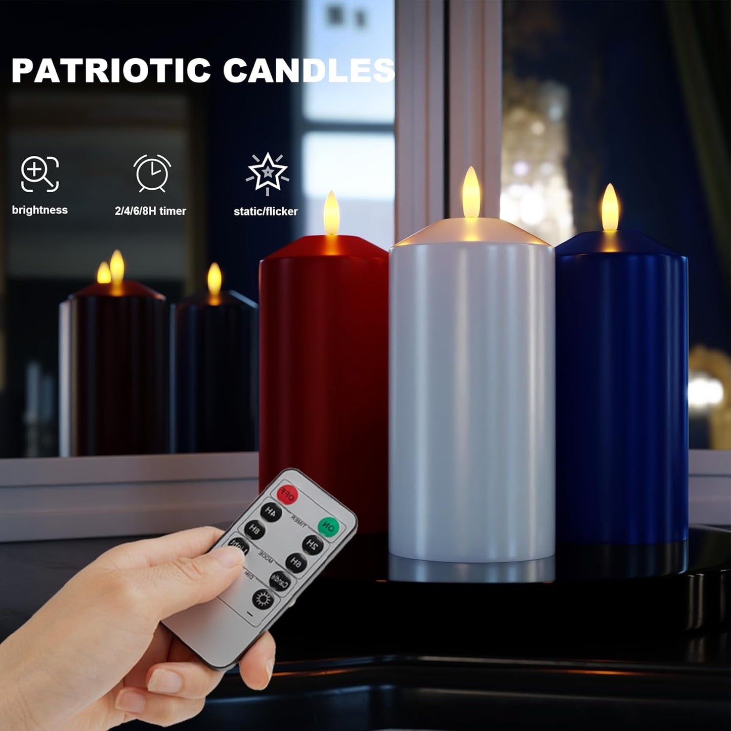 White Flameless Pillar Candles, Battery Operated Wax Candles with Remote, Flat Top Flickering Flameless Candles, LED Candle for Home, Wedding, Party Decor, Set of 3, Φ 3" H 4" 5" 6"
