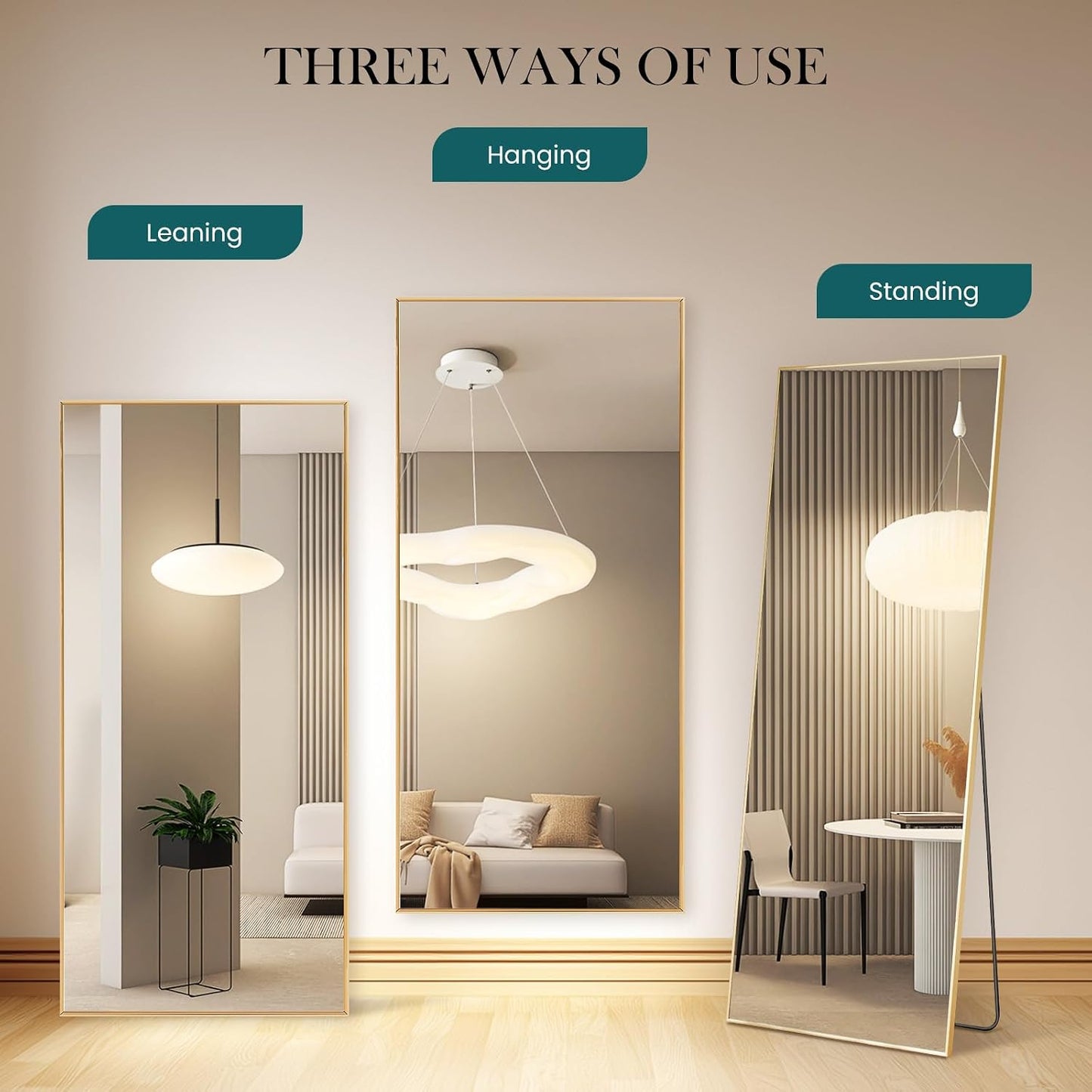 DUMOS 64"x21" Full Length Mirror, Full Body Mirror, Black | Aluminum Alloy Thin Frame, Leaning or Hanging, Suitable for Bedroom, Livingroom, Cloakroom