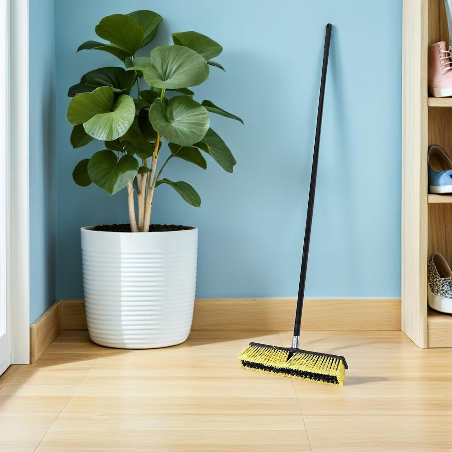OSALADI Heavy Duty Outdoor Push Broom with 80cm Long Aluminum Handle and Threaded Head for Patio, Driveway, and Yard Sweeping, Wet Dry Surface Cleaning Tool