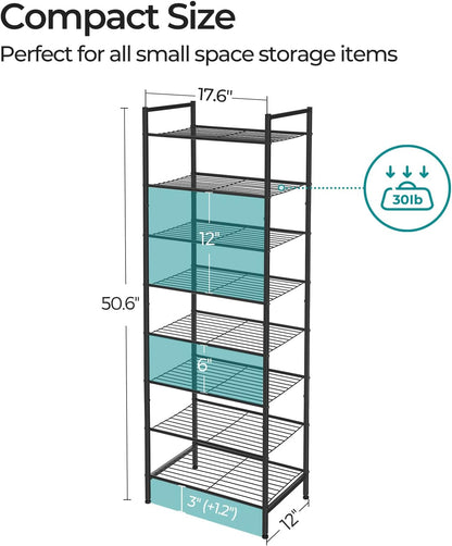 SONGMICS Metal Shoe Rack, Free Standing Shoe Organizer for Entryway Closet Garage Small Spaces, Heavy-Duty Slim Steel Storage Shelf, 8-Tier, Fits 16-24 Pairs, Bronze ULMR028A01