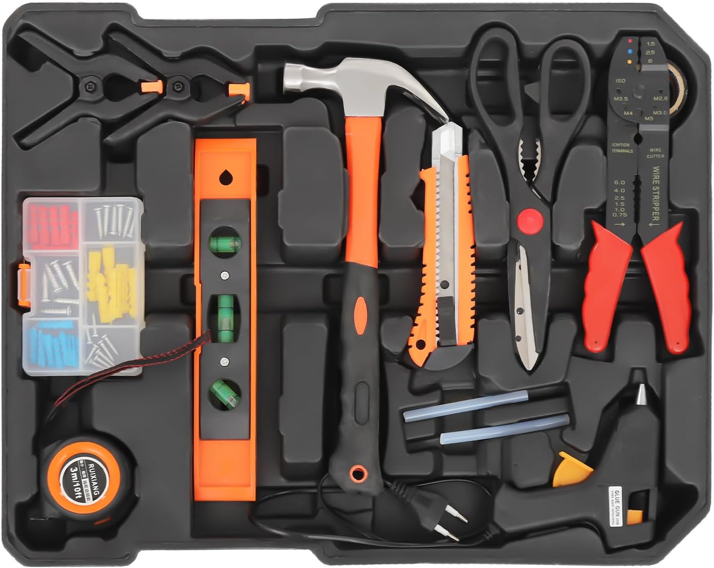 187pcs Trolley Case Tool Set, Carbon Steel Home Repair Kit Household Hand Tool Kit Toolbox Storage Case, Complete Rolling Tool Box for Maintenance Garden Homeowner DIYer Handyman