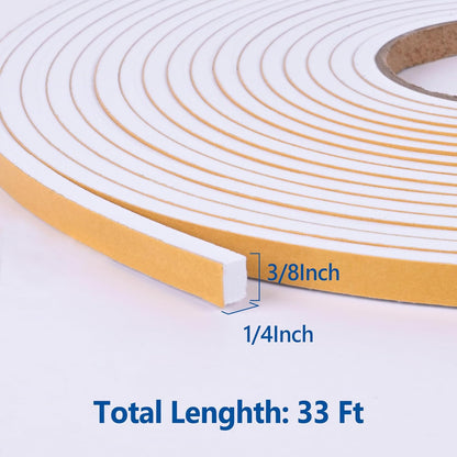 Self Adhesive Foam Tape Weatherstrip 1/2in x 1/4in x 42Ft High Density Foam Insulation Strips Foam Seal Weather Stripping with Strong Adhesive for Door and Window Sound Isolation Soundproofing, White