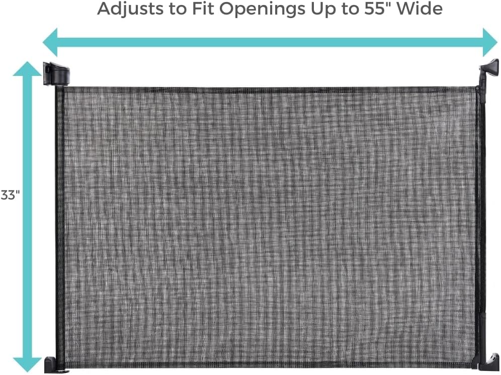 Toddleroo by North States - Retractable Fit Mesh Baby Gate: Indoor Retractable Baby Gate - Extra Wide Up to 55 Inches Wide - 33 Inches Tall - Black