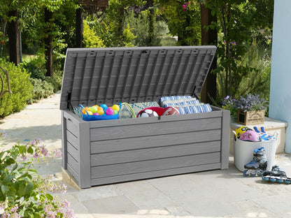 Keter 150 Gallon Resin Large Deck Box Organization and Storage Box for Patio, Outdoor Cushions, Garden Tools, Brown | Hydraulic Pistons, Resin, Weatherproof