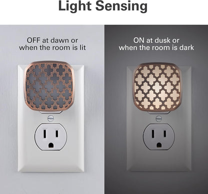 Lights by Night Decorative LED Night Light, Brushed Nickel Flower Design, Plug-in, Dusk to Dawn Sensor, UL-Certified, Home Decor, Ideal for Bedroom, Bathroom, Kitchen, Hallway, 54744, 2 Pack