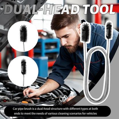 78" Long Flexible Car Drain Cleaning Brush,Stainless Steel/Nylon Pipe Cleaner Brush with Double Head,Slim Car Drain Brushes Pipe Cleaning Tool as Auto Sunroof Drains Cleaner