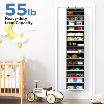 6 Tiers Over The Door Organizer, Heavy Duty Hanging Organizer Storage with Large Capacity Pockets, Behind Door Storage Hanging Shelves for Closet Wall Bathroom Bedroom Nursery Pantry, 1 Pack Grey