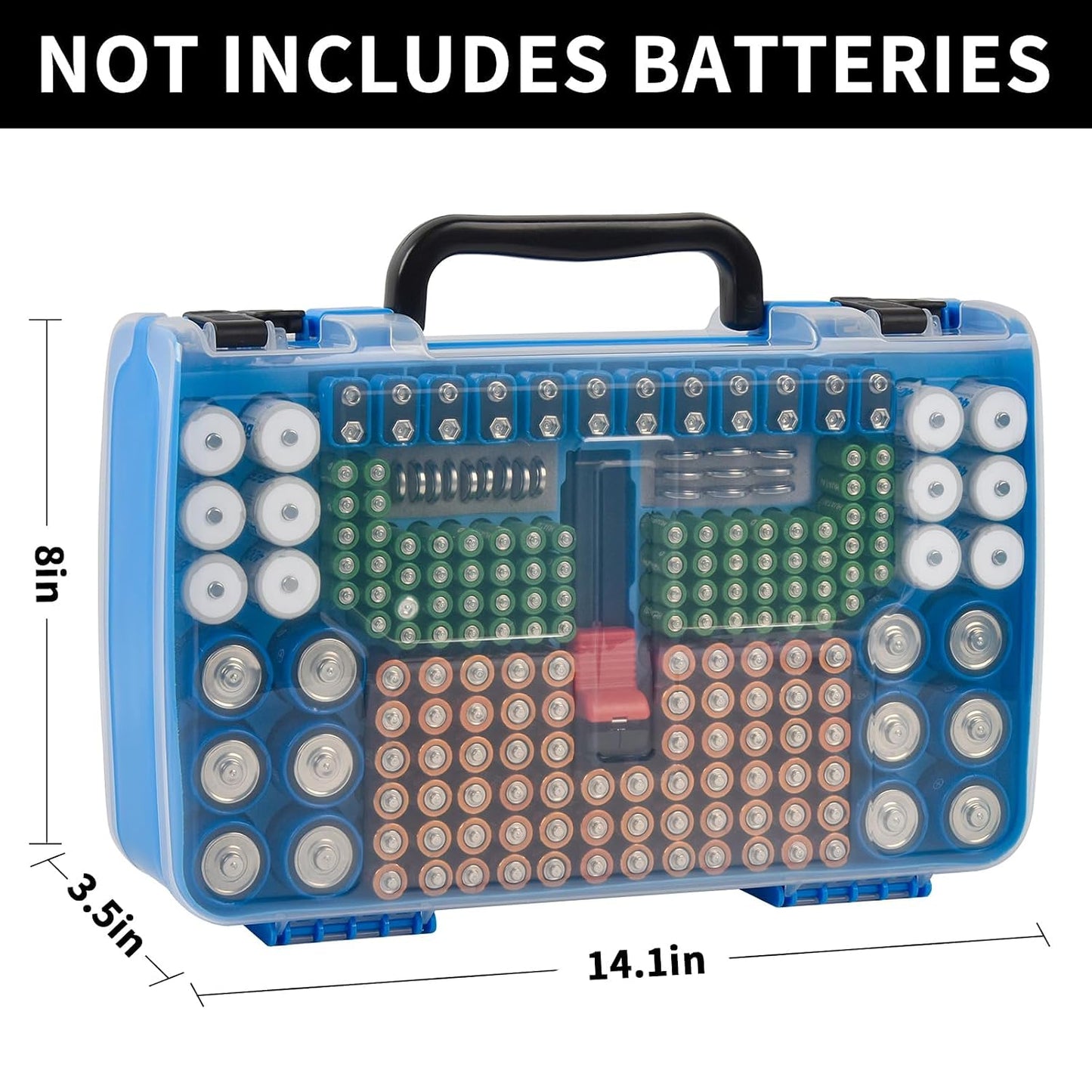FULLCASE Double-Sided Battery Storage Organizer Case with BT-168 Tester, Holds 269, Fits AA AAA AAAA C D 9V 18650 CR123A CR2 23A 4LR44 and Coin Cells, Water-Resistant, Portable Handle - Deep Blue