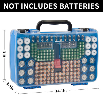 FULLCASE Double-Sided Battery Storage Organizer Case with BT-168 Tester, Holds 269, Fits AA AAA AAAA C D 9V 18650 CR123A CR2 23A 4LR44 and Coin Cells, Water-Resistant, Portable Handle - Deep Blue